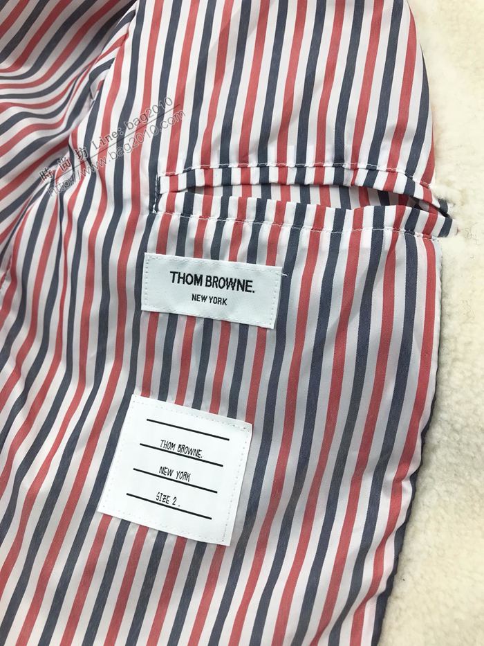 ThomBrowne男裝 TB秋冬新款四條杠保暖加厚羊毛翻領外套 湯姆布朗男士白色外套  ydi3168
